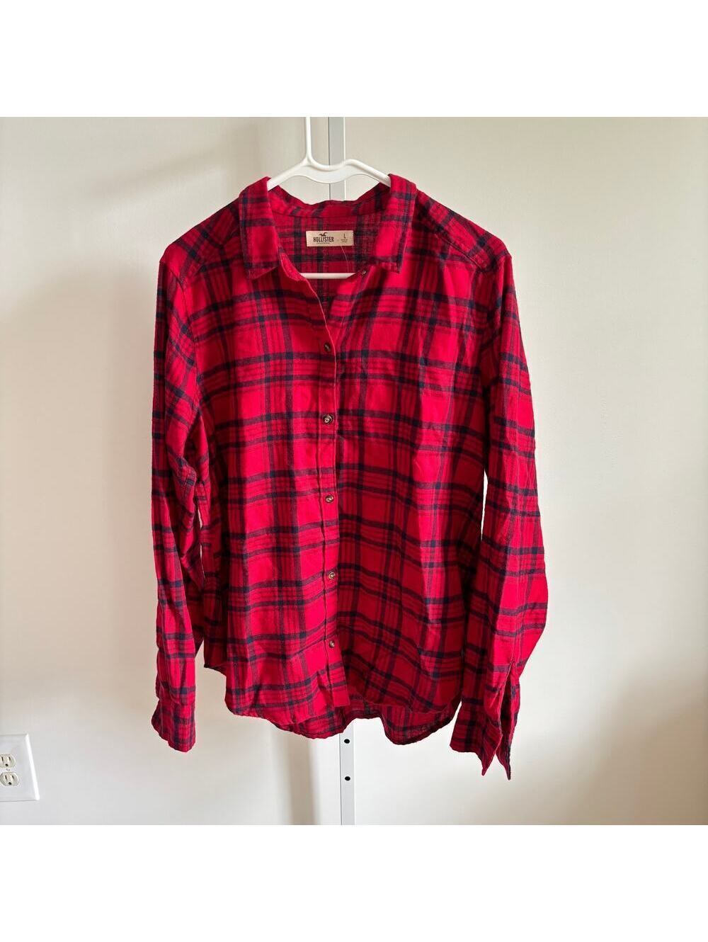 Hollister NWT Women's Red Black Plaid Button Up Flannel Shirt Size L